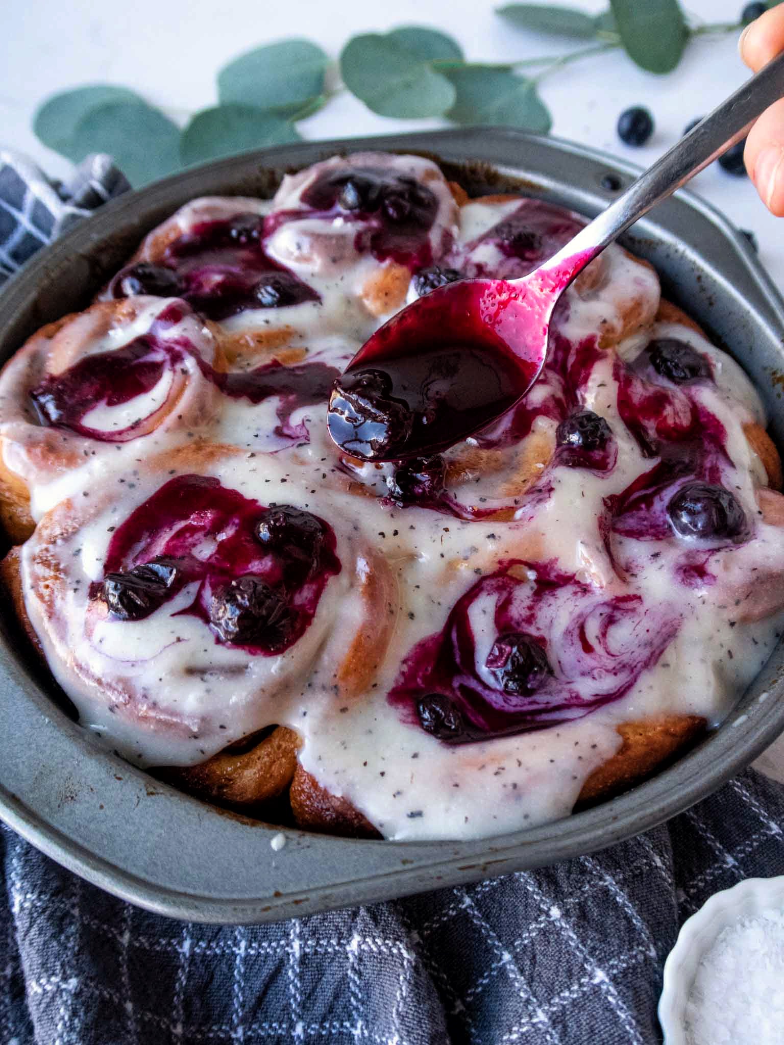 Spoon the blueberry compote onto the Earl Grey Cinnamon Buns